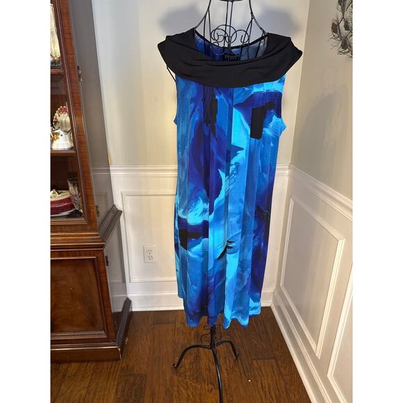 ENFOCUS WOMEN 14W Studio Blue Watercolor Print Sleeveless Dress Shift Collar - Picture 1 of 8